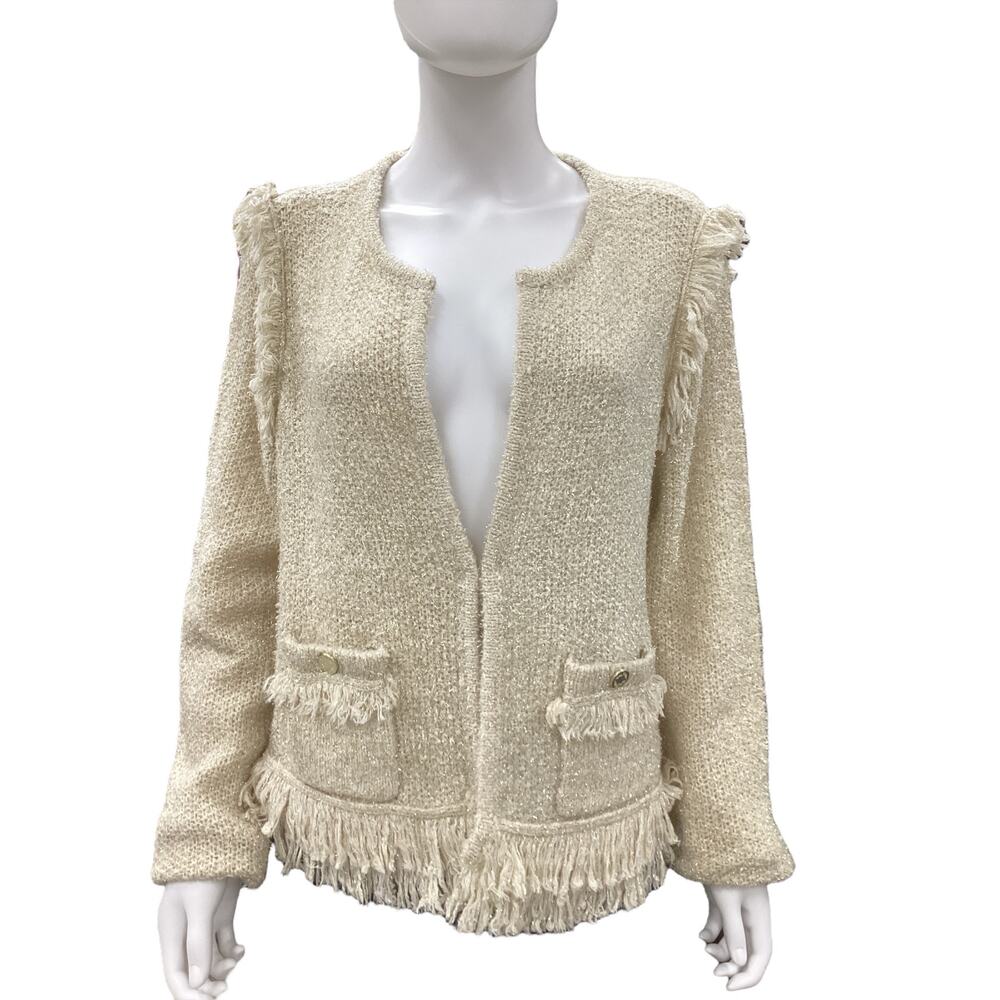 NWT Lilly Pulitzer Blazer Womens SZ XL Lightweight Knit Gold Shimmer Fringe Trim